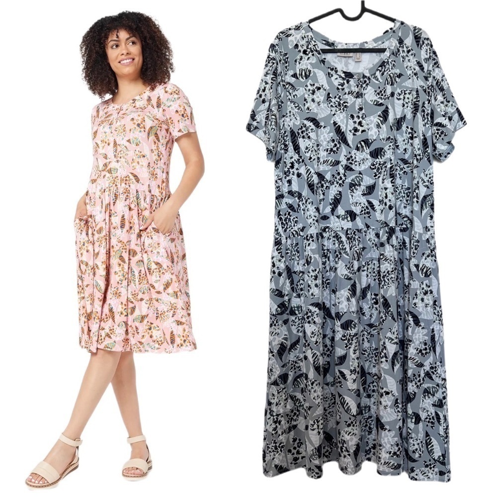NWT LOGO by Lori Goldstein Sadie Stretch Jersey Short Sleeve Midi Dress Large